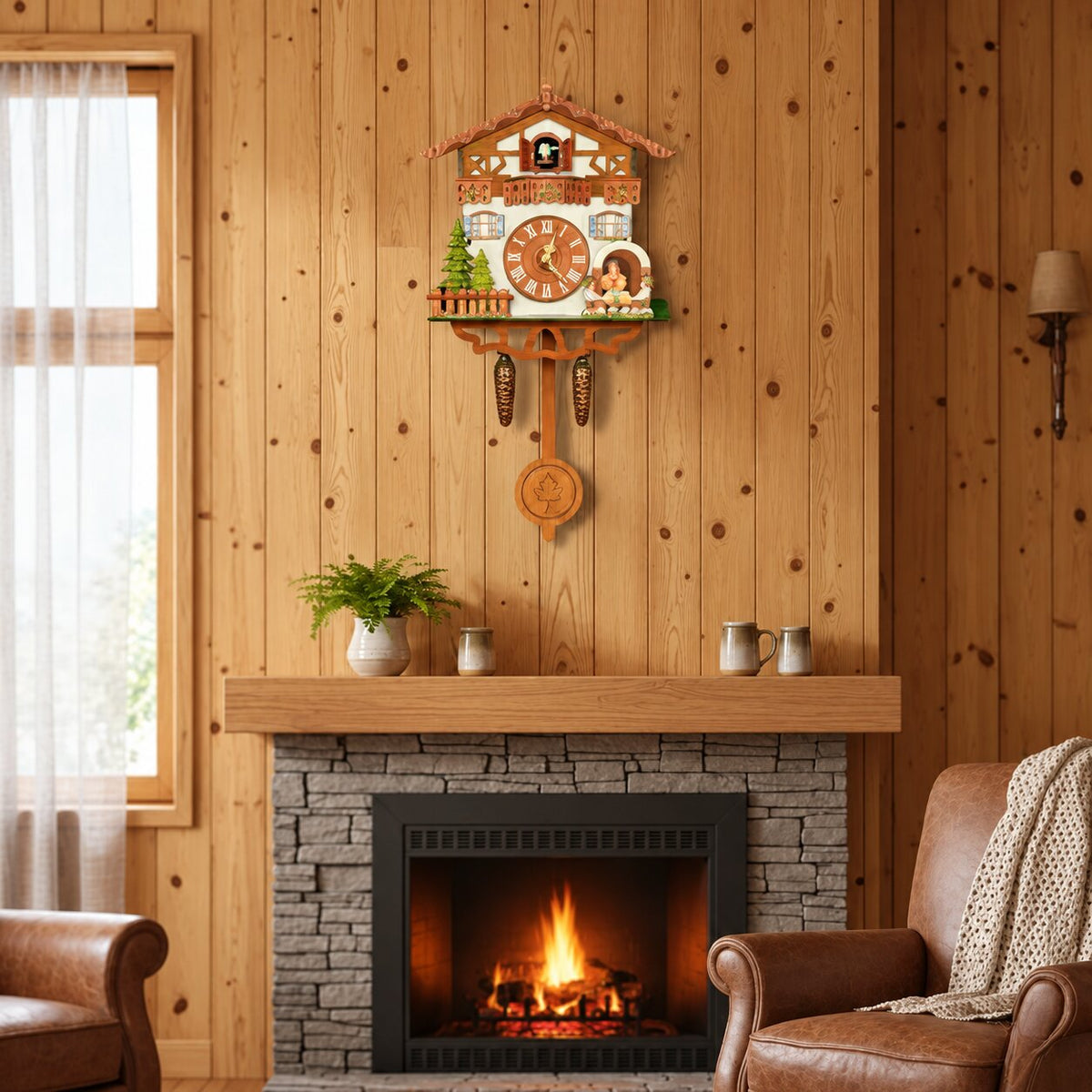 Horloge Coucou Murale En Bois Style Chalet Avec Pendule