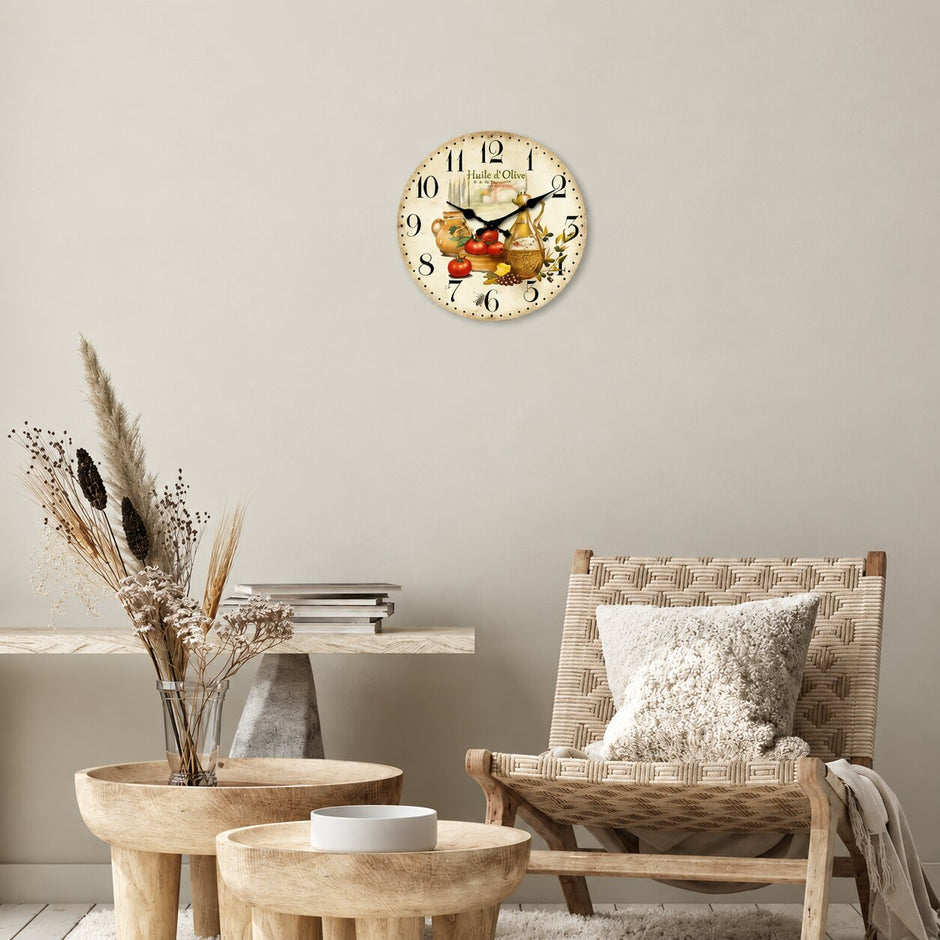 Horloge En Bois Décorative Avec Illustration Cuisine Méditerranéenne