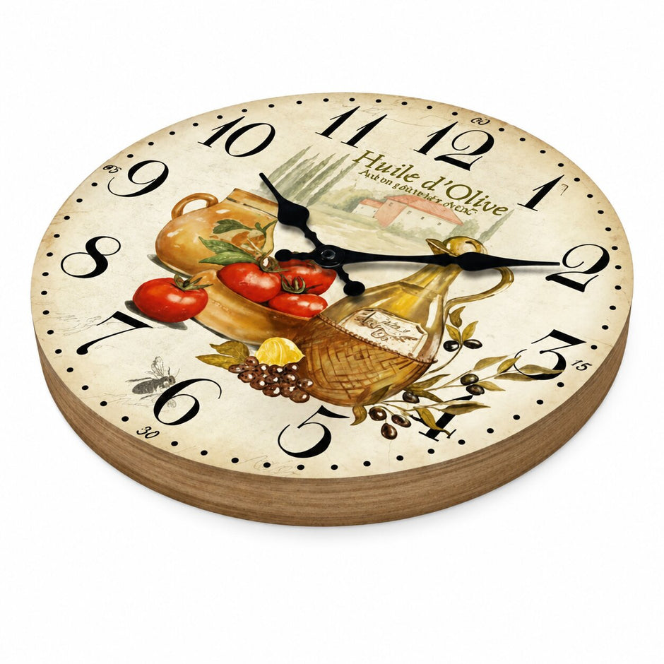 Horloge En Bois Décorative Avec Illustration Cuisine Méditerranéenne