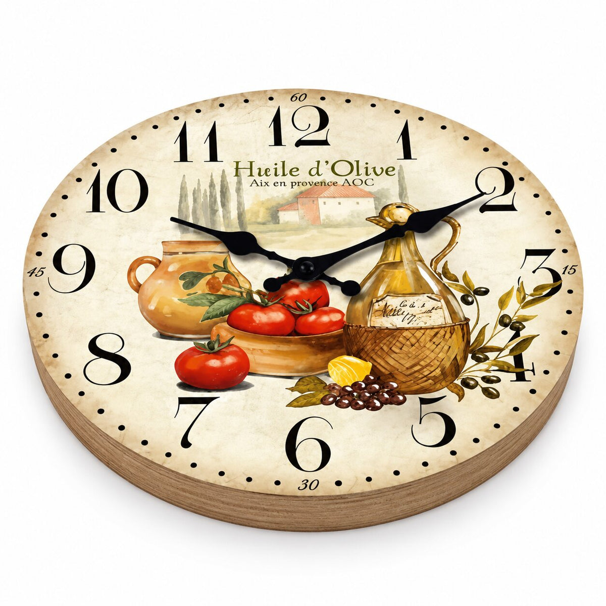 Horloge En Bois Décorative Avec Illustration Cuisine Méditerranéenne