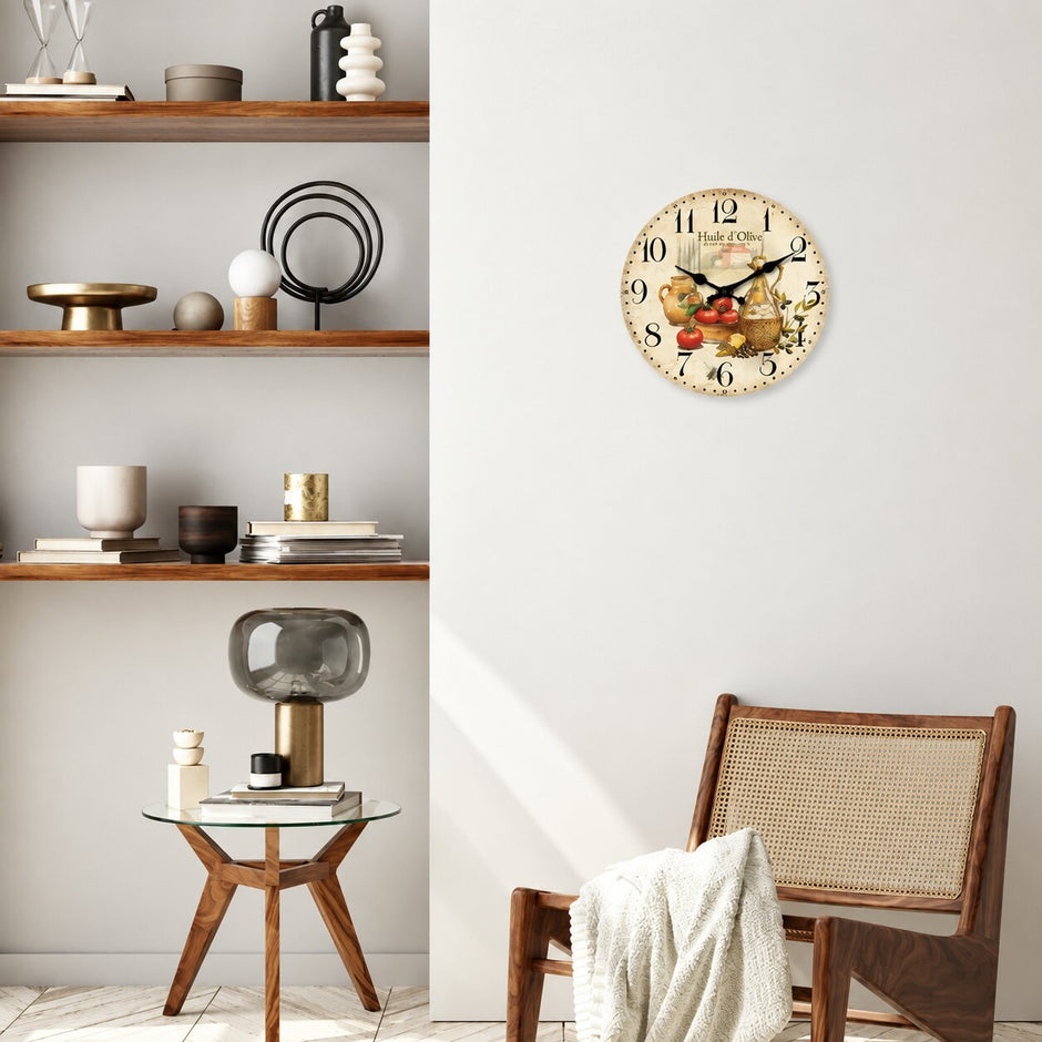 Horloge En Bois Décorative Avec Illustration Cuisine Méditerranéenne