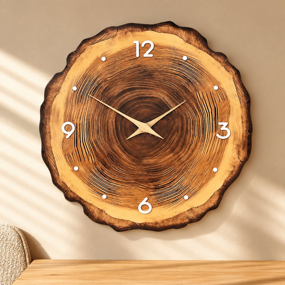Horloge En Bois Murale Avec Effet Tranche De Bois Naturel