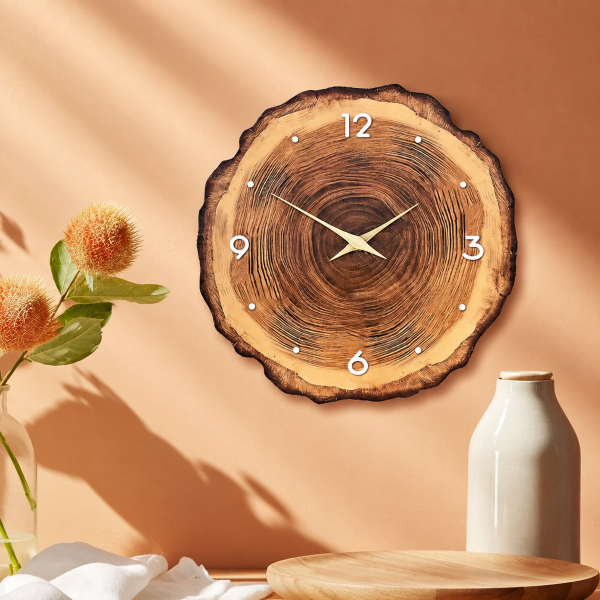 Horloge En Bois Murale Avec Effet Tranche De Bois Naturel