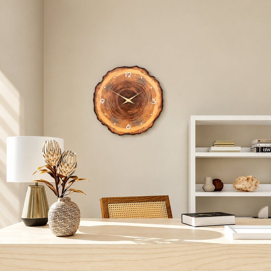 Horloge En Bois Murale Avec Effet Tranche De Bois Naturel