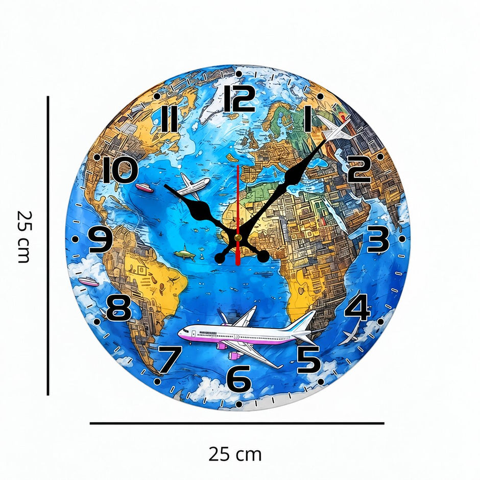 Horloge Monde Décorative Avec Illustration Moderne
