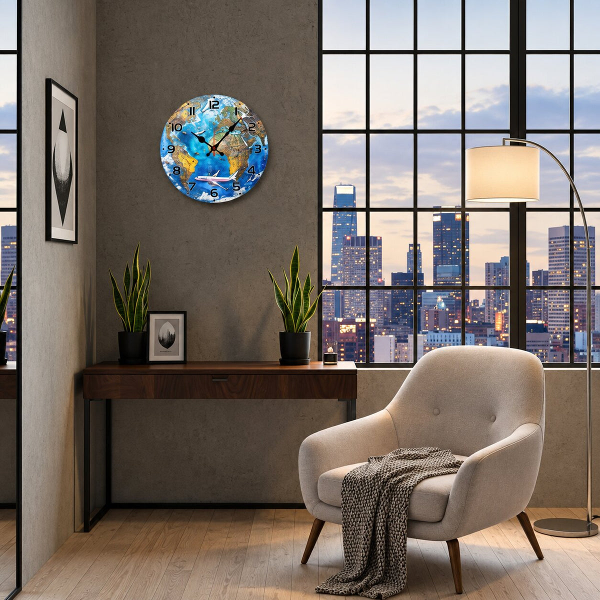 Horloge Monde Décorative Avec Illustration Moderne
