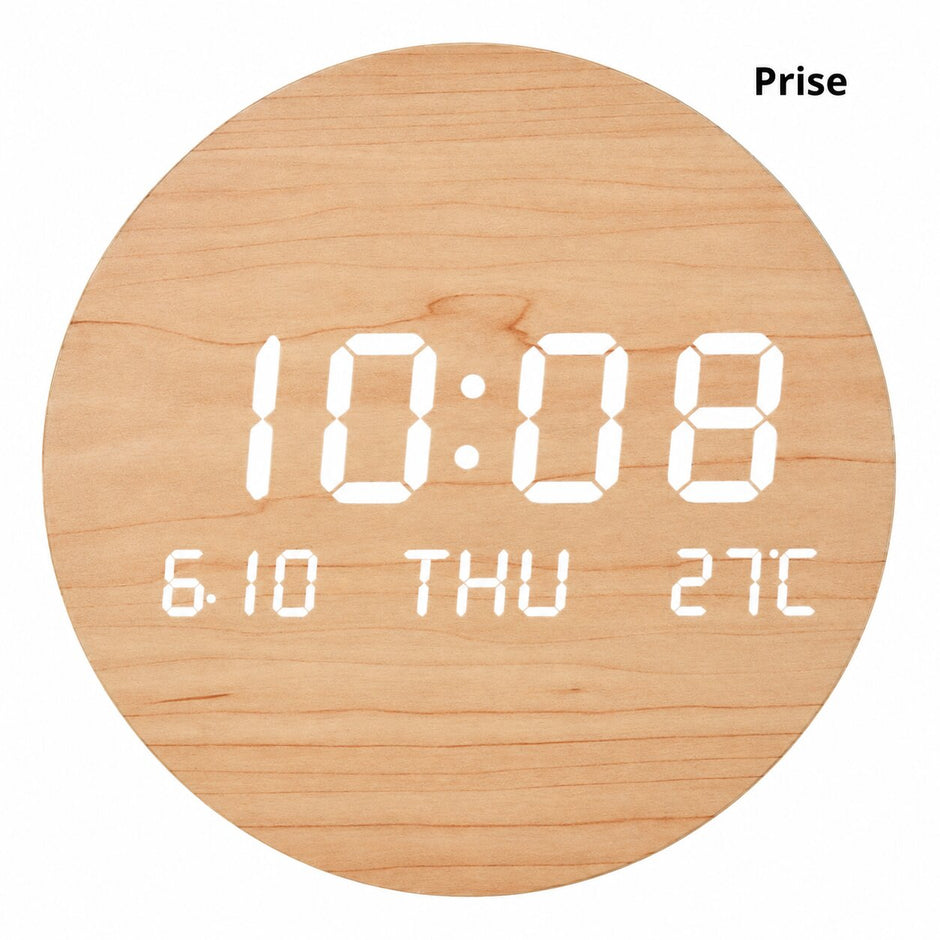 Horloge Murale Numérique LED Effet Bois