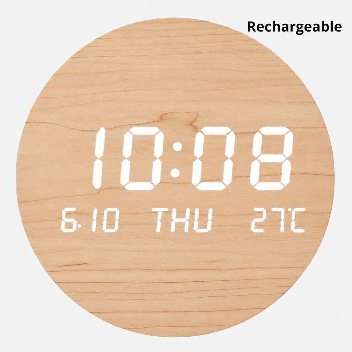 Horloge Murale Numérique LED Effet Bois