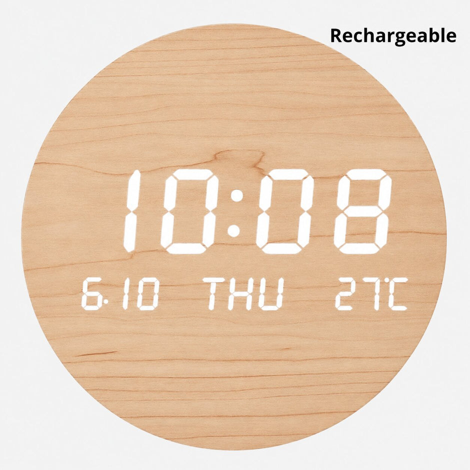 Horloge Murale Numérique LED Effet Bois