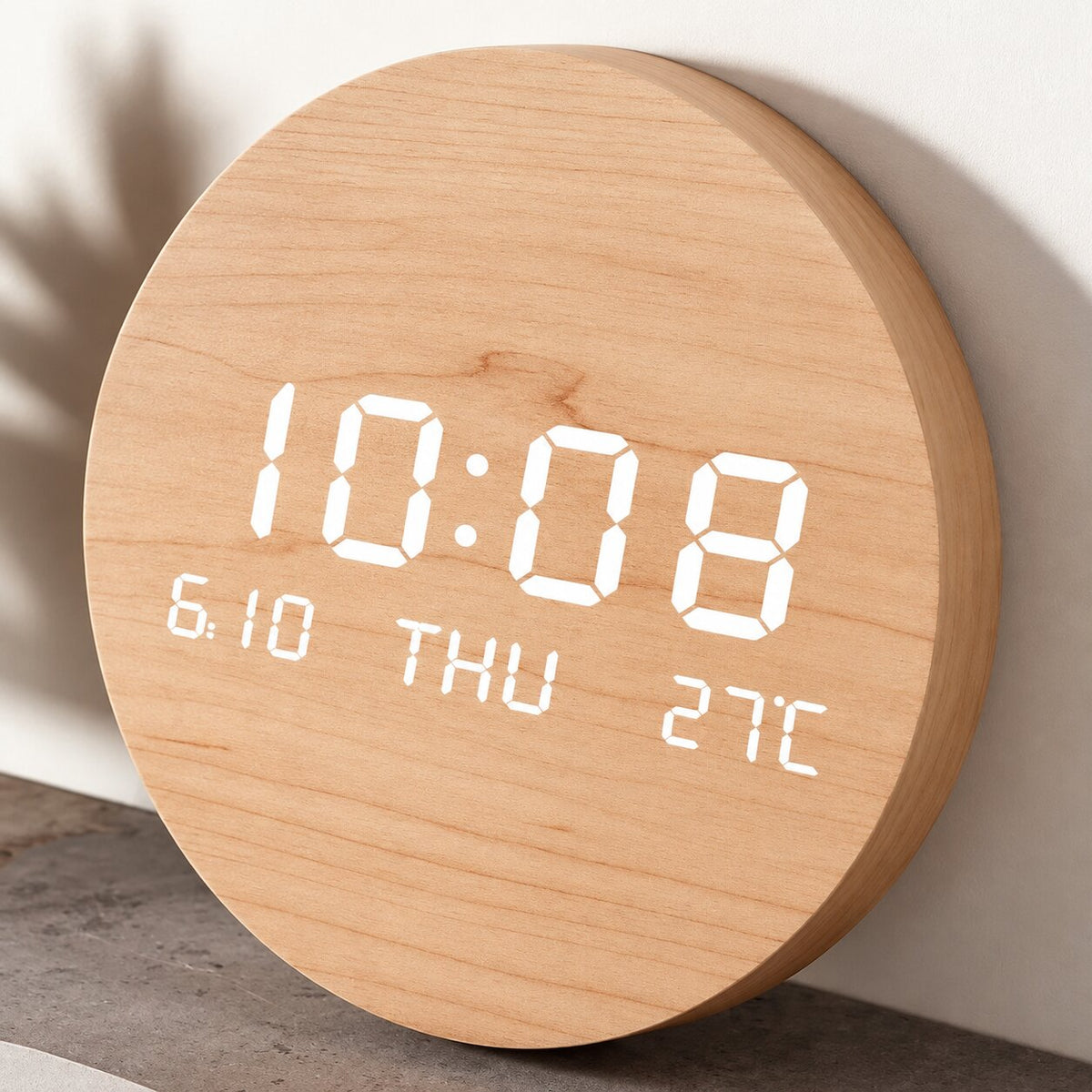 Horloge Murale Numérique LED Effet Bois
