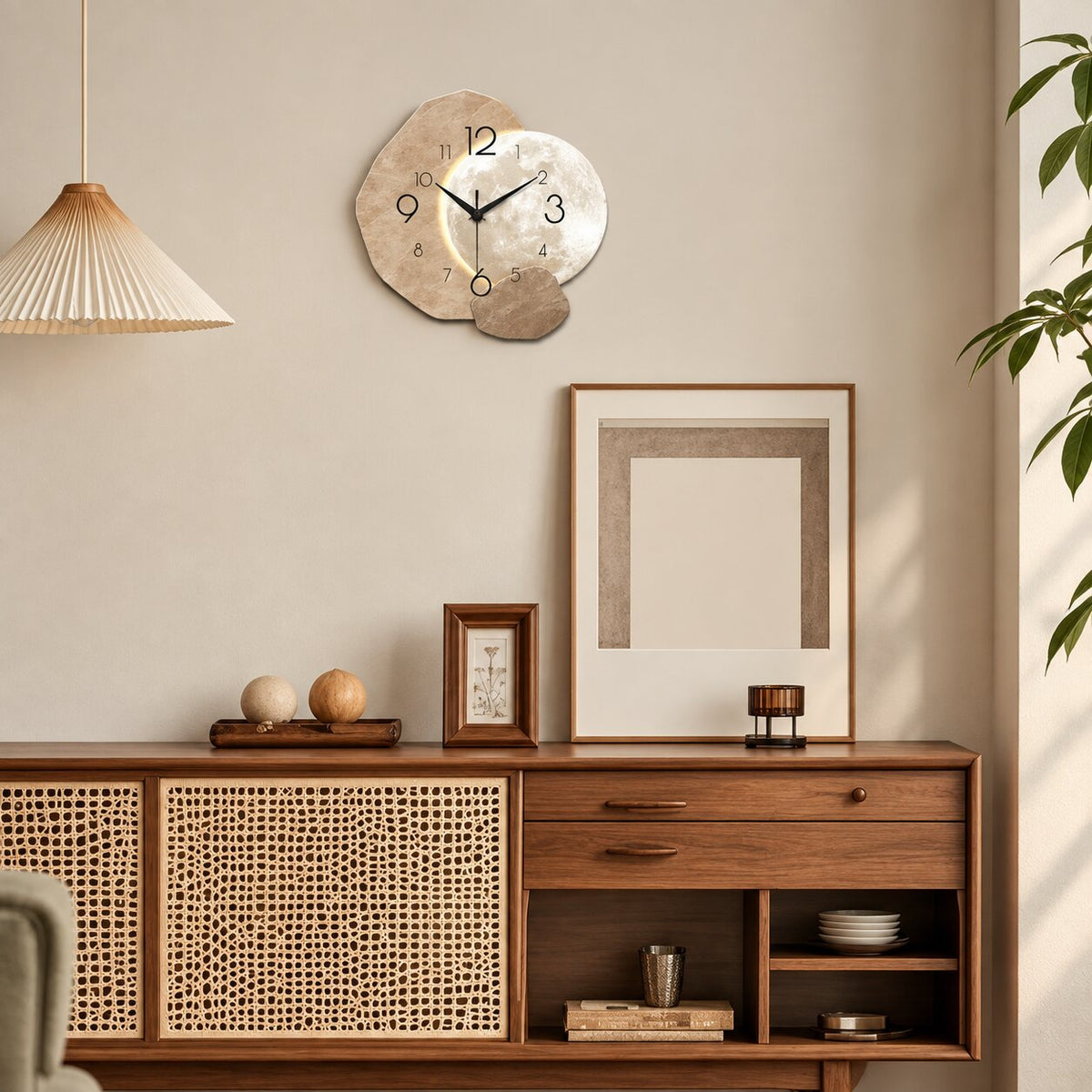 Horloge Murale en Bois au Design Lunaire