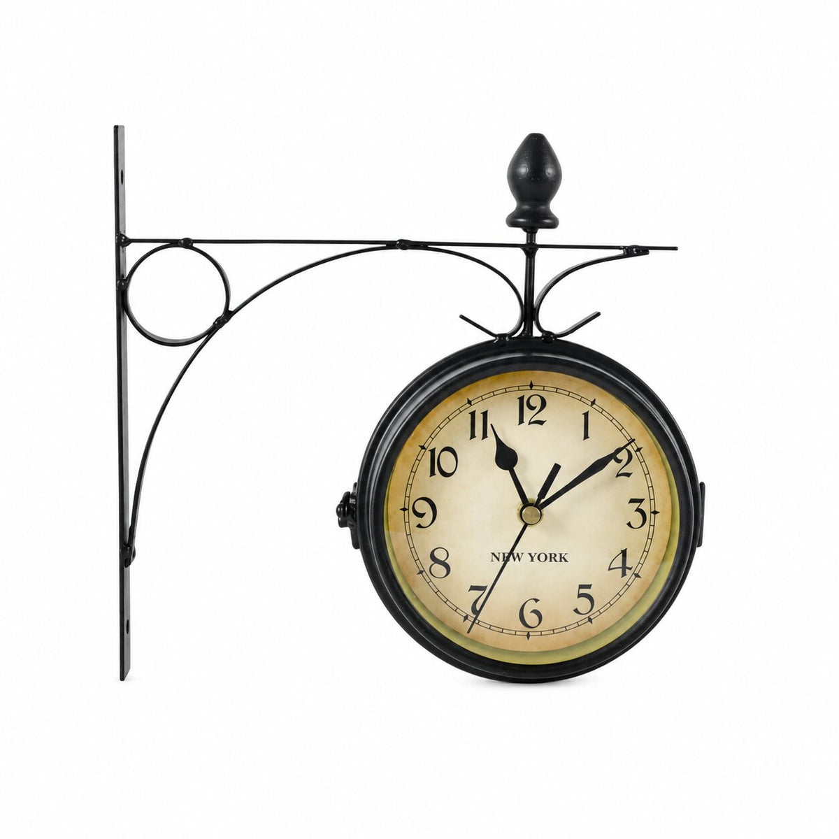 Horloge Murale Double Face Style Station Rétro, horloge noire suspendue à cadran beige