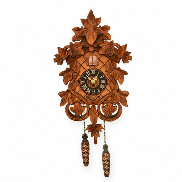 Horloge Coucou Murale Avec Décor Feuillage, horloge en bois sculpté avec pendules