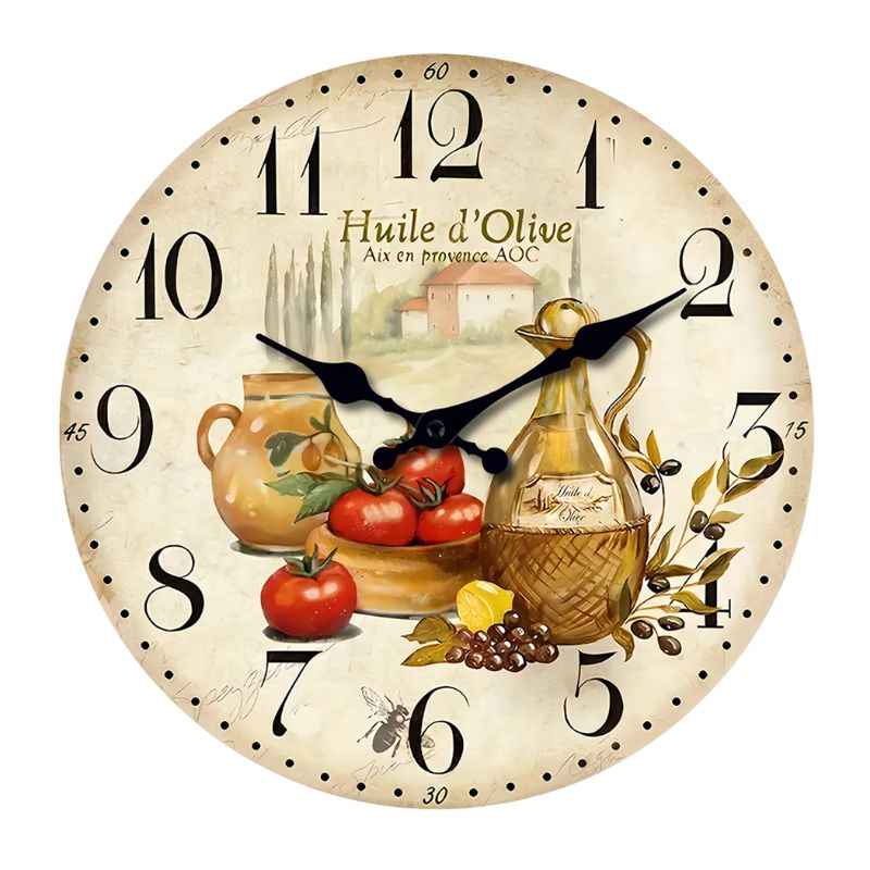 Horloge En Bois Décorative Avec Illustration Cuisine Méditerranéenne