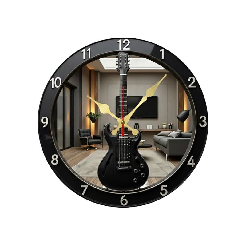Horloge En Bois Murale Avec Design Guitare Moderne