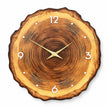 Horloge En Bois Murale Avec Effet Tranche De Bois Naturel, cadran rond imitation bois avec aiguilles dorées