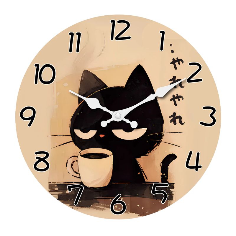 Horloge En Bois Murale Avec Illustration Chat Noir