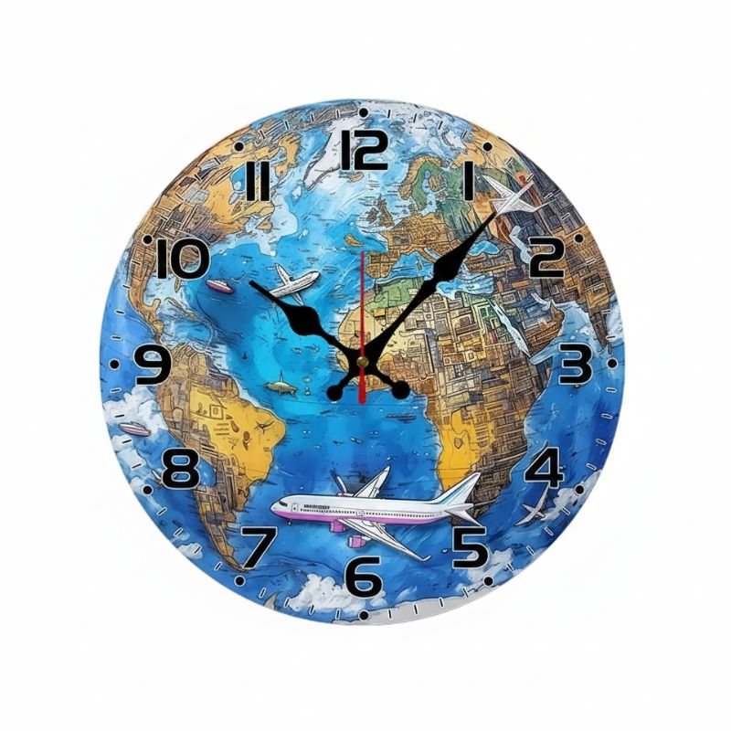 Horloge Monde Décorative Avec Illustration Moderne, Horloge Monde 