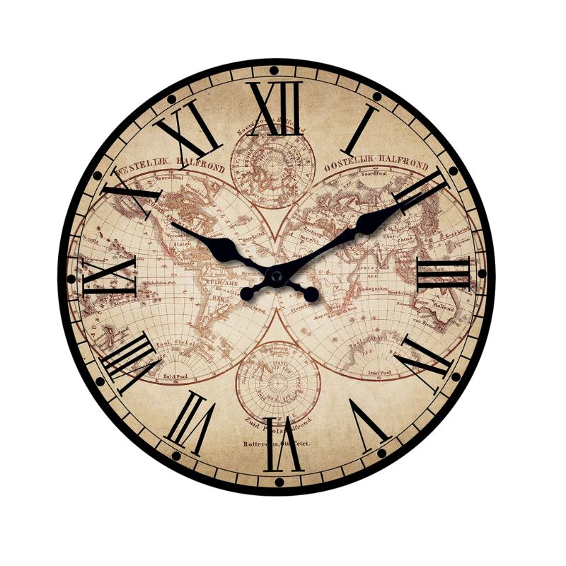 Horloge Monde En Bois Avec Design Carte Géographique Vintage