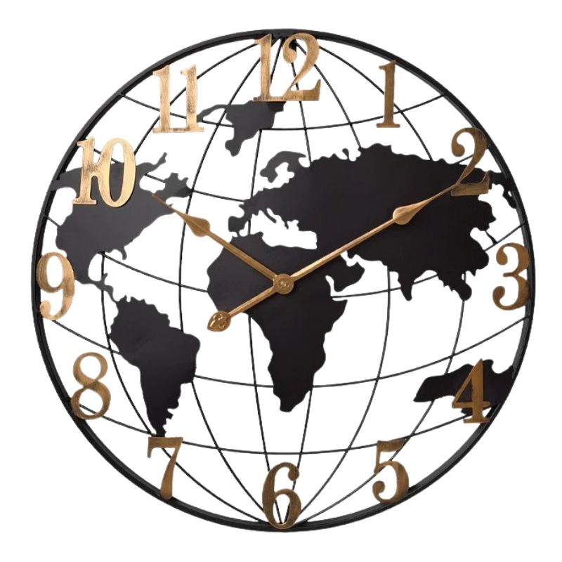 Horloge Monde Murale Élégante En Métal, Horloge Monde 