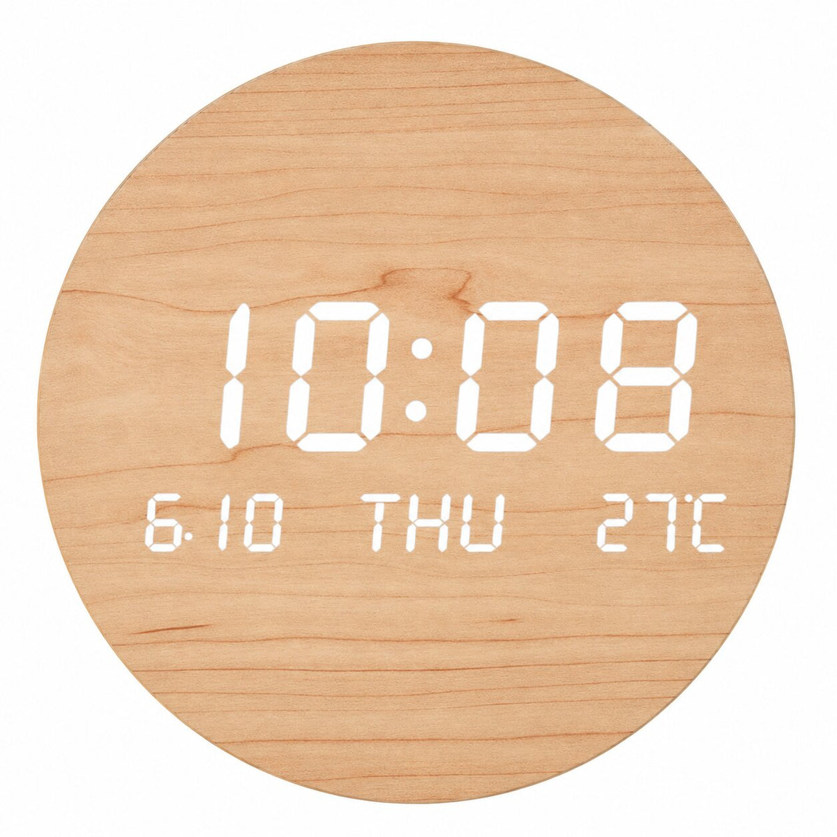 Horloge Murale Numérique LED Effet Bois, affichage digital avec heure, date et température