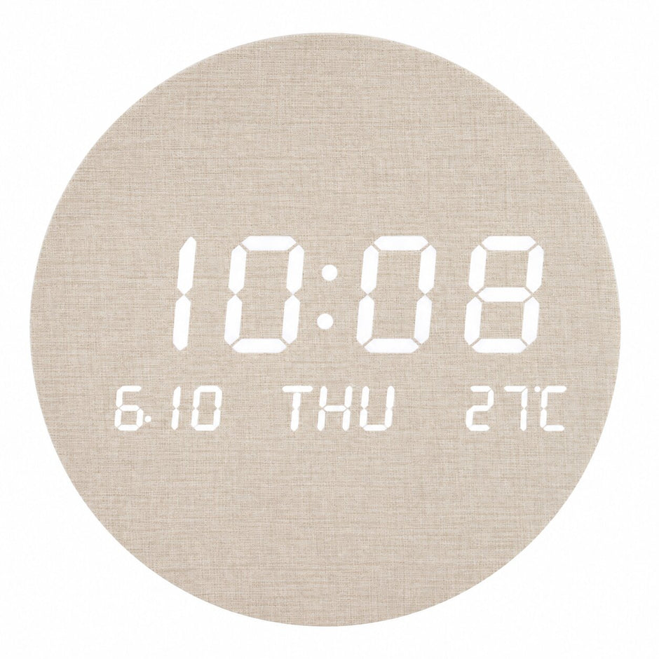 Horloge Murale Numérique LED Ronde, affichage heure, date et température