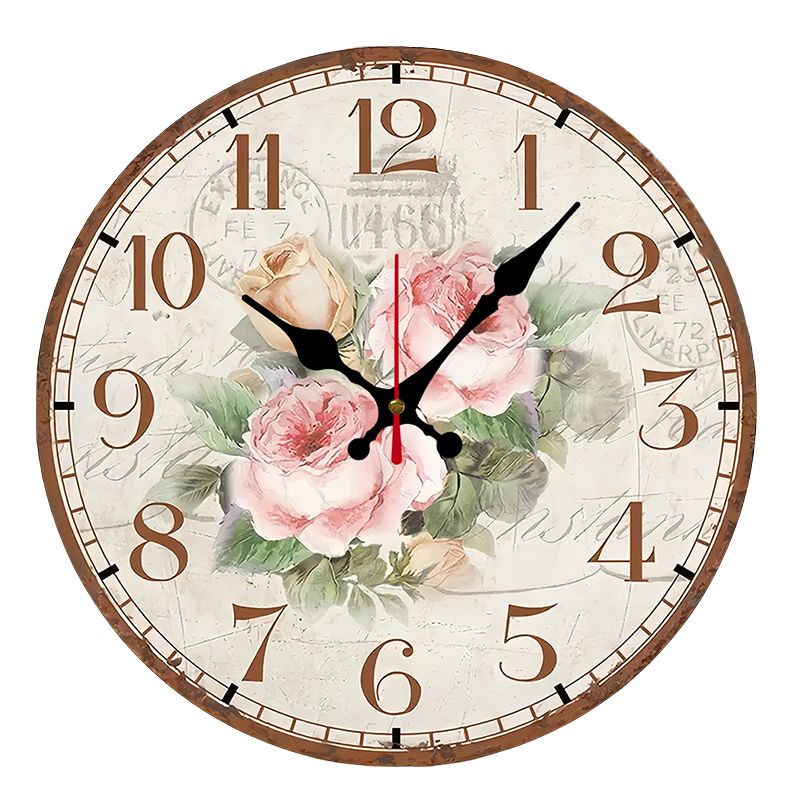 Horloge Murale Ronde Style Vintage Floral, Horloge Murale