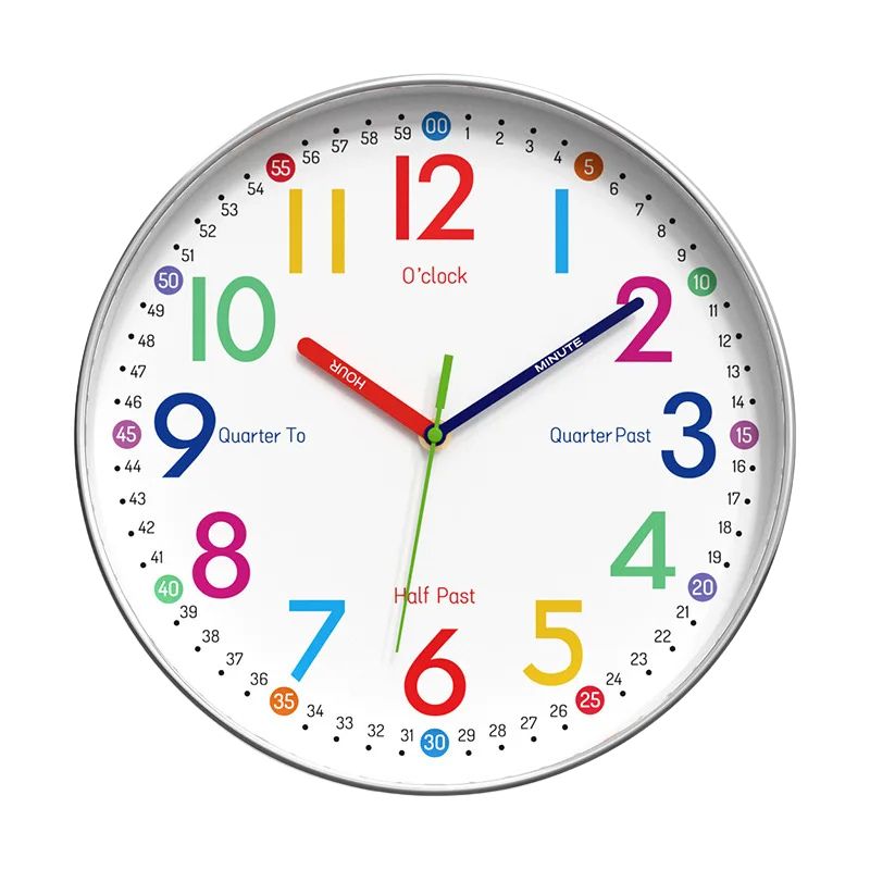 Horloge Murale Éducative Avec Chiffres Colorés, Horloge Murale 