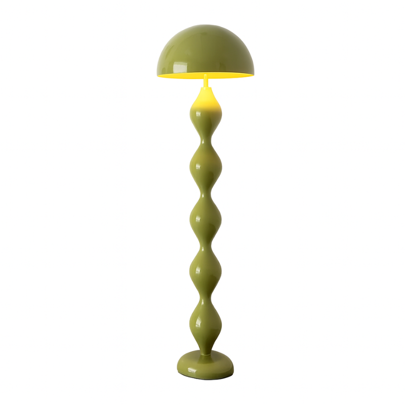 Lampadaire Champignon Vert Avec Pied Sculpté Et Abat Jour Rond