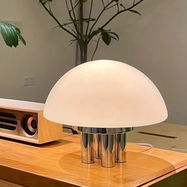 Lampe Champignon Année 70 En Acrylique Blanc Et Métal Chromé, Lampe Champignon Blanche