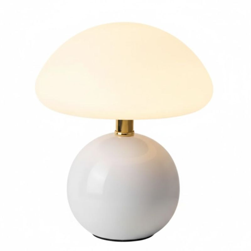 Lampe Champignon Blanc Avec Base Ronde Et Détail Doré