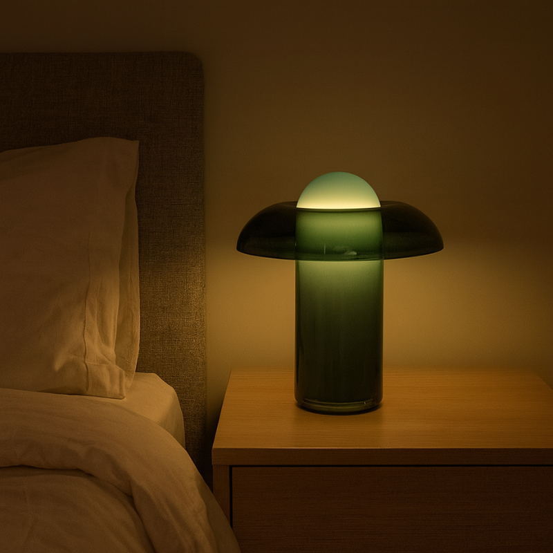 Lampe Champignon Design En Verre Dégradé, Lampe Champignon Vert