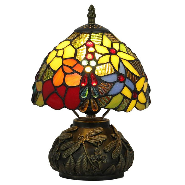 Lampe Champignon En Pâte De Verre Colorée Avec Pied En Résine Sculpté