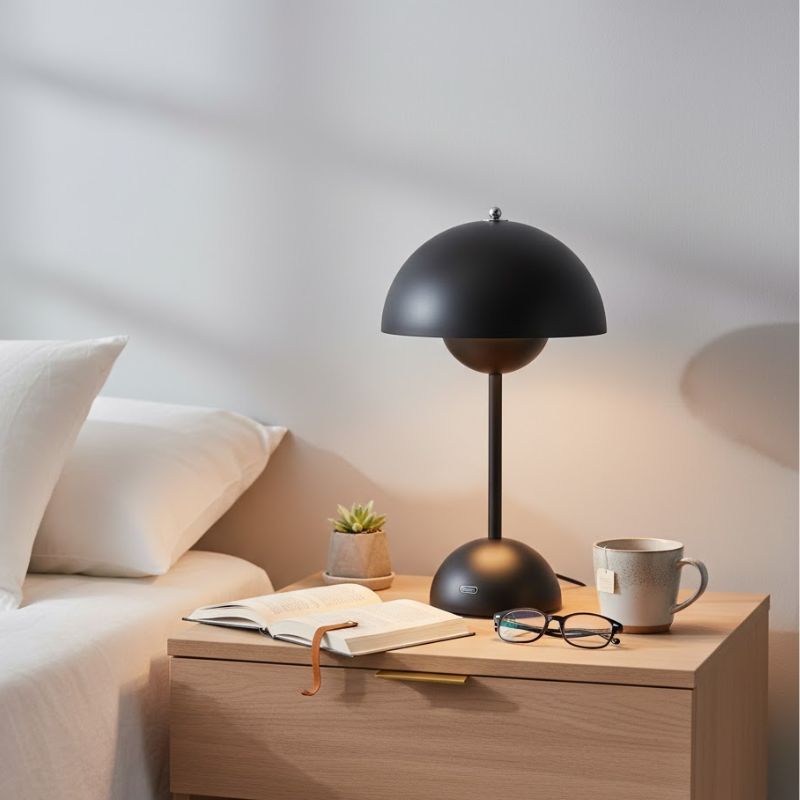 Lampe Champignon Noire Avec Dôme Lumineux, Lampe Champignon Noire