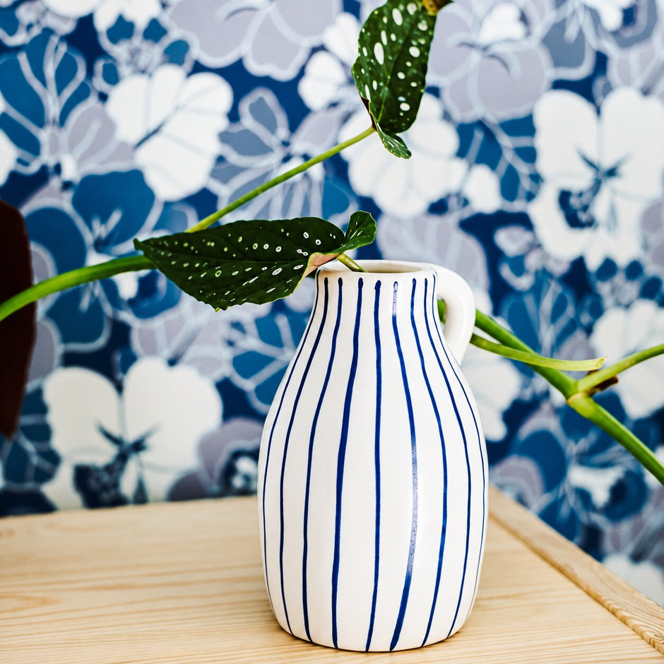 Mini Vase à Fleurs à Rayures Bleues