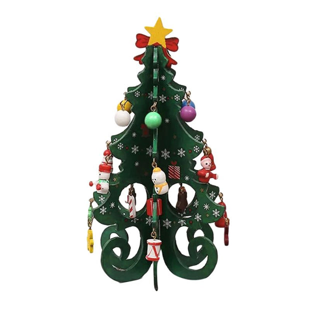 Mini Sapin de Noël en Bois Naturel avec Décorations
