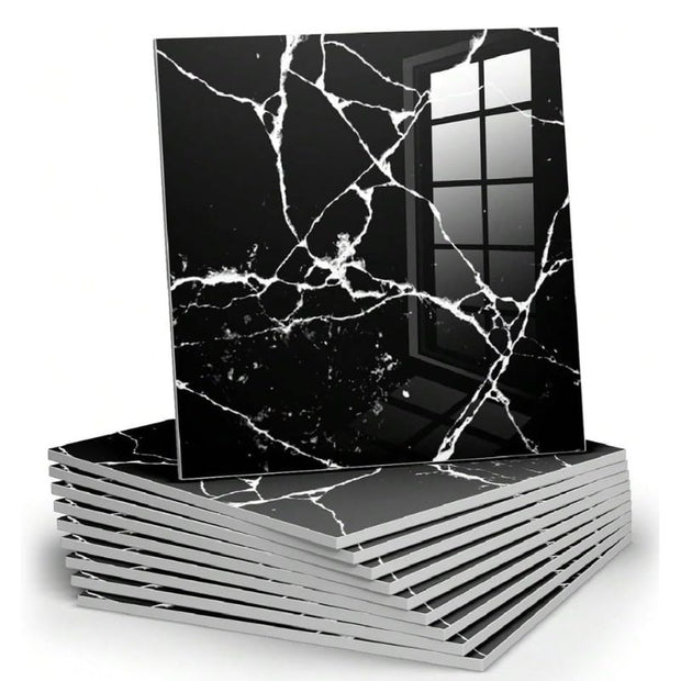 Panneau Mural PVC Effet Marbre Noir Moderne, Panneau Mural PVC