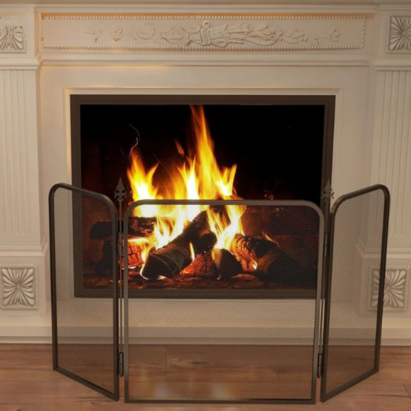 Pare Étincelles De Cheminée Avec Trois Panneaux Métalliques, Pare Etincelle de Cheminée