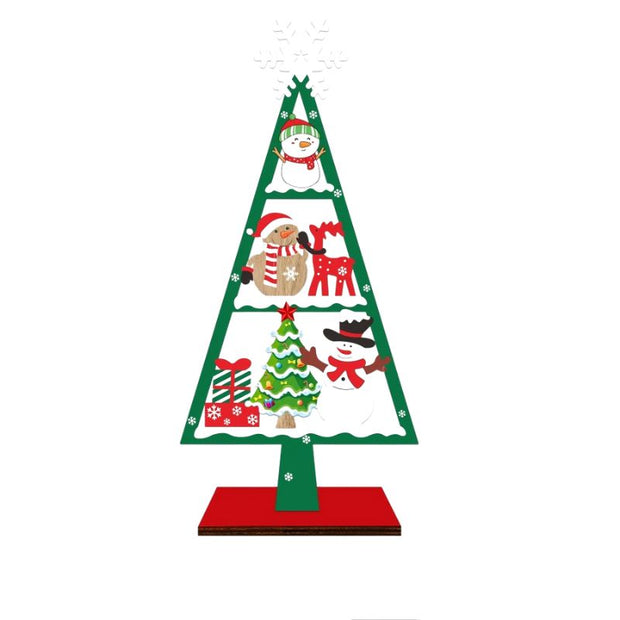 Sapin De Noël En Bois Avec Bonhomme De Neige Et Cadeaux