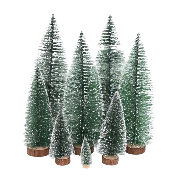 Sapin en Bois Miniature avec Neige Artificielle