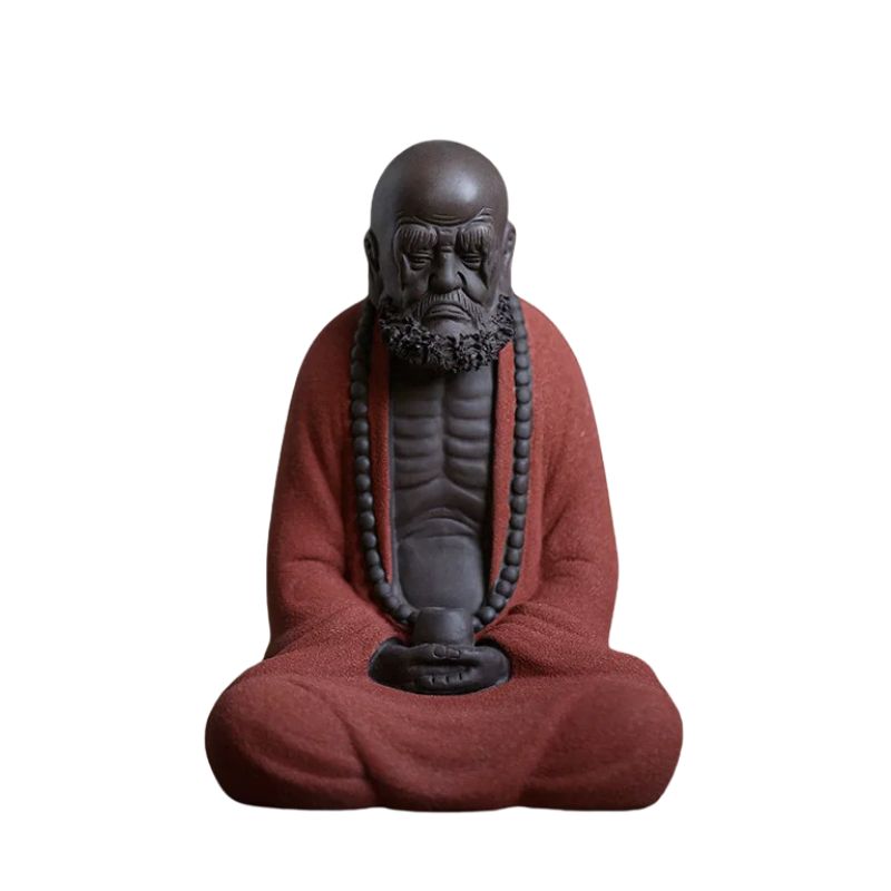 Sculpture En Argile Bouddha Zen Assis En Méditation Avec Chapelet, Sculpture En Argile