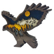 Sculpture En Bois Aigle En Vol Avec Paysage Montagne Et Lune, Sculpture En Bois 