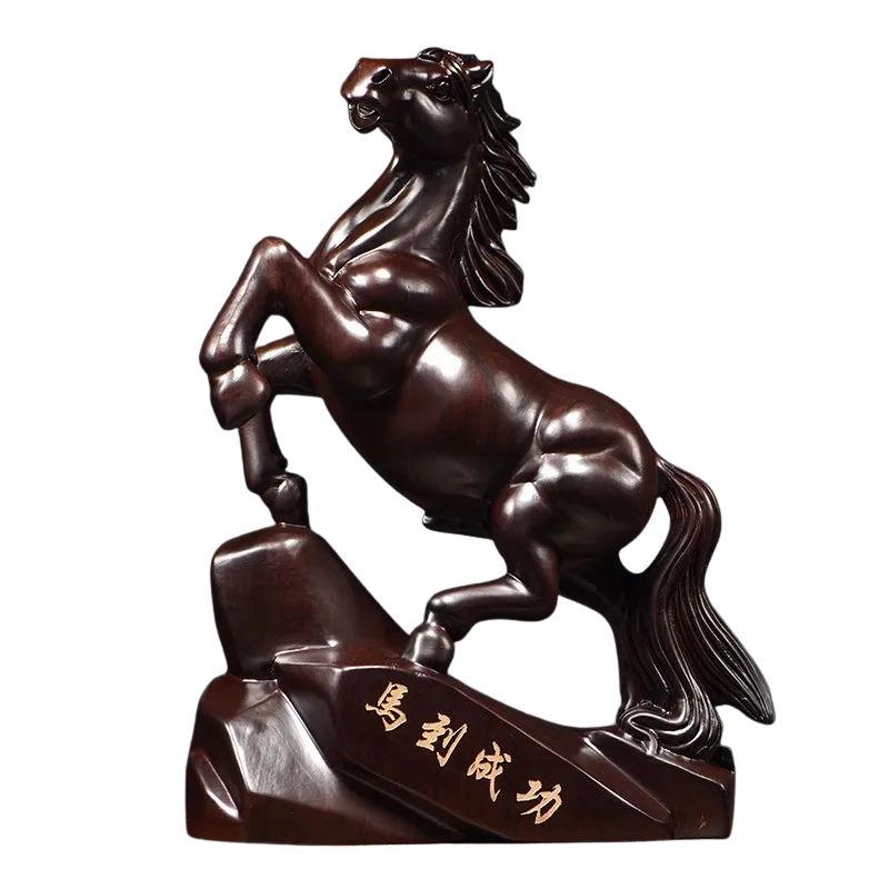 Sculpture En Bois Cheval Sculpté Avec Finition Lisse Élégante, Sculpture En Bois
