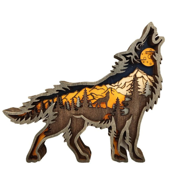 Sculpture En Bois Loup Hurlant En Relief 3D, Sculpture En Bois