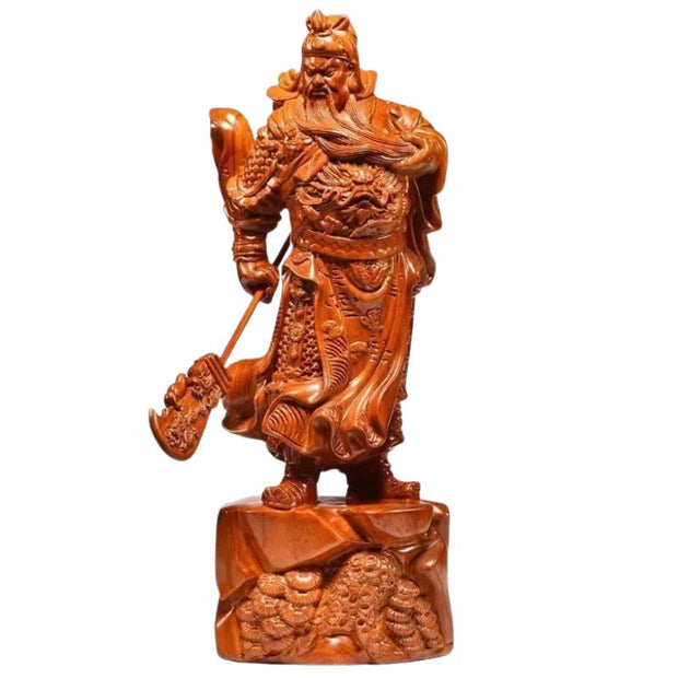 Sculpture En Bois Statue Guan Gong Feng Shui Sculptée, Sculpture En Bois 