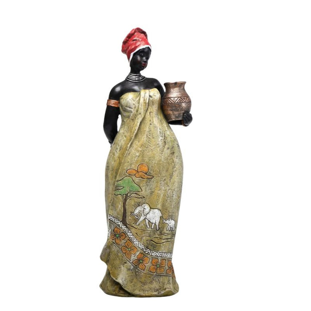Sculpture Femme Africaine En Décoration Artisanale Avec Jarre, Sculpture Femme 
