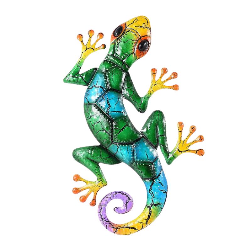 Sculpture Gecko En Métal Avec Couleurs Vives, Sculpture Gecko