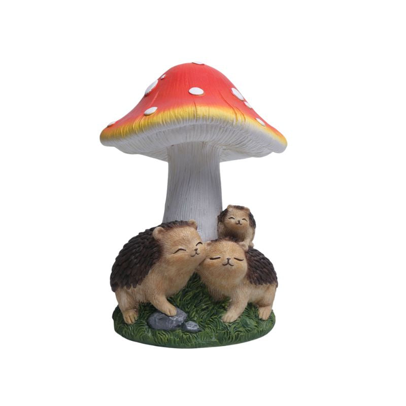 Sculpture Jardin Champignon Décoratif Avec Hérissons Mignons, Sculpture Jardin 