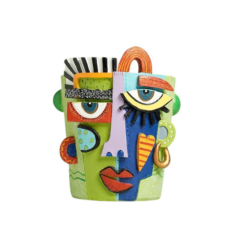 Sculpture Visage Artistique Avec Design Abstrait Multicolore