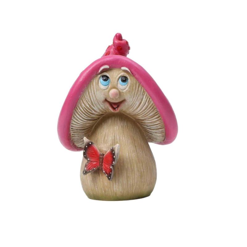 Sculpture Visage Champignon Sourire Avec Papillon Décoratif